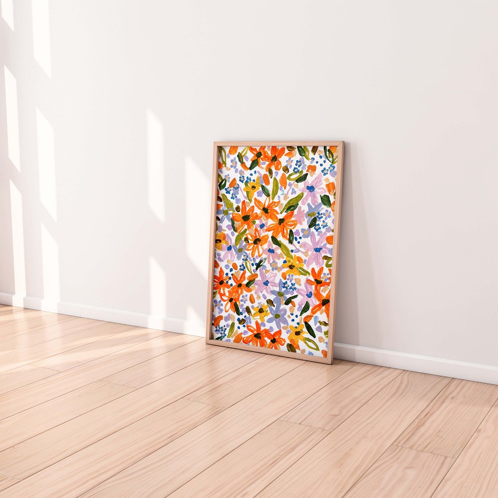 Orange flowers paper print
