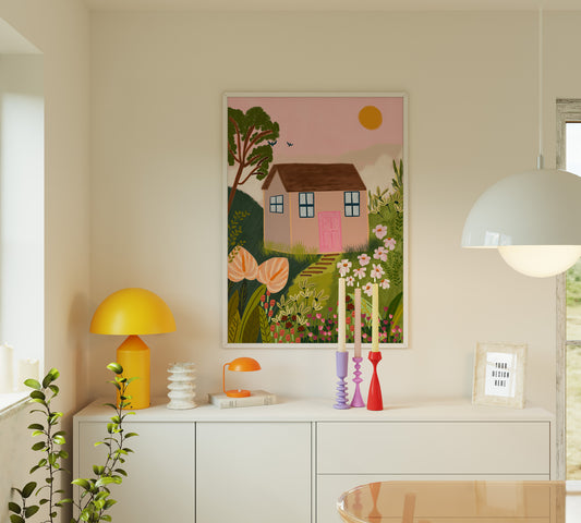 Lush cottage in the forest print